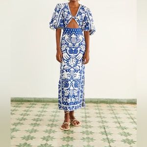 FARM Rio Anthropologie Navy Blue Jungle Scarf Midi Dress M MEDIUM NWT